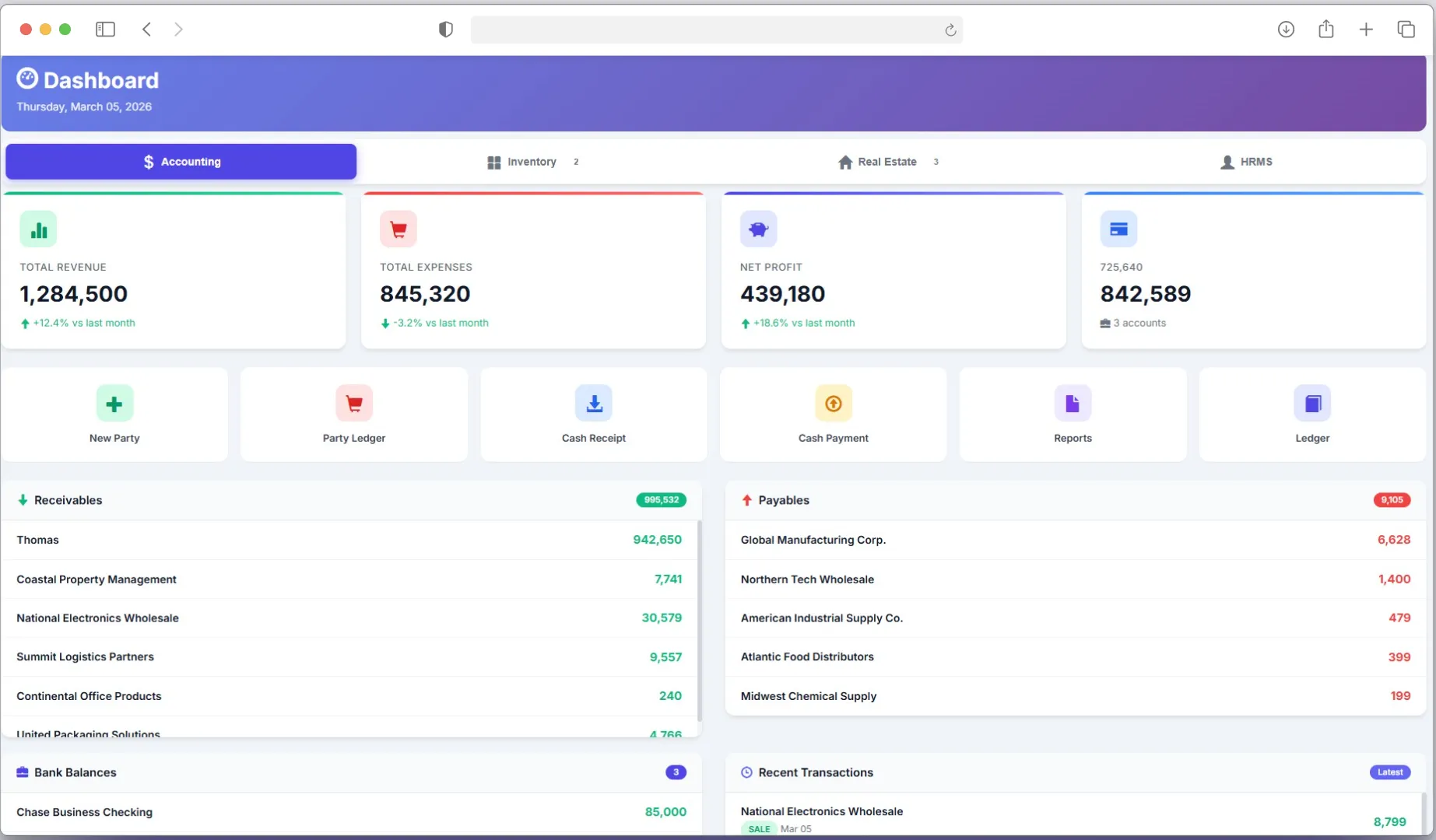 Biznsbook accounting dashboard displayed on a desktop monitor showing financial overview