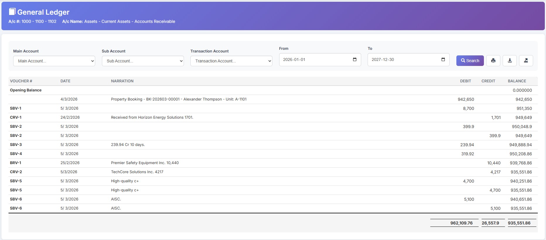 Biznsbook Financial Accounting Dashboard with General Ledger