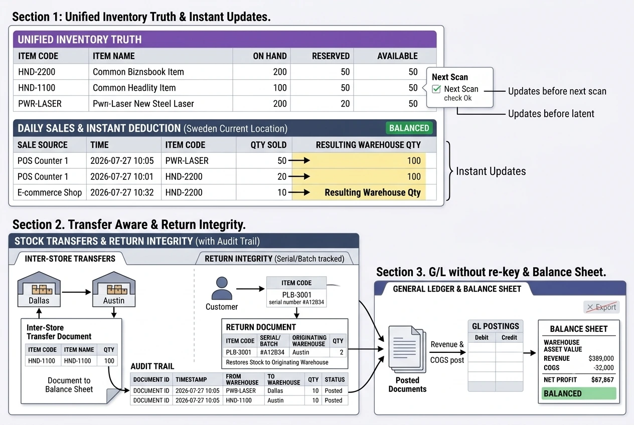 Retail POS connected to inventory and accounting