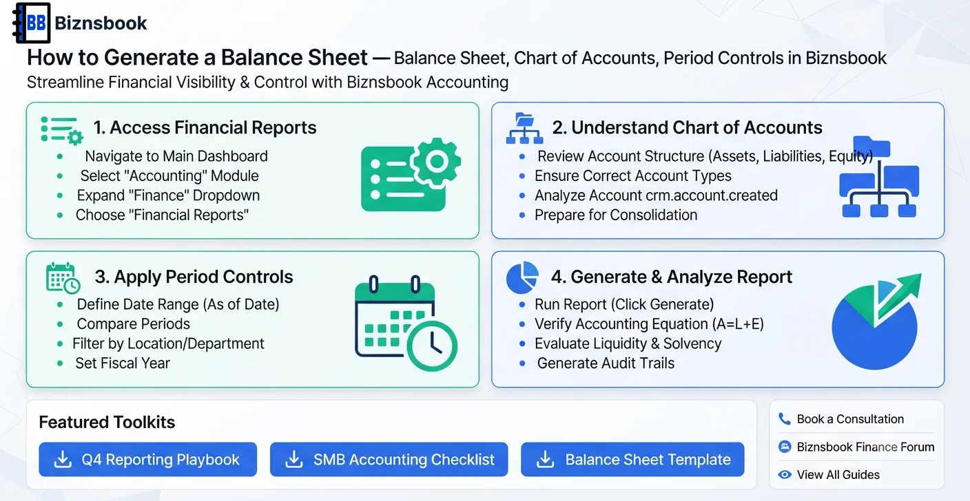 Accountant reviewing a balance sheet with chart of accounts grouping in Biznsbook