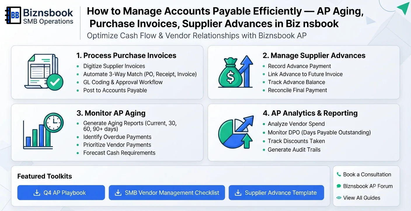 Accounts payable analyst reviewing supplier aging and purchase invoice approvals
