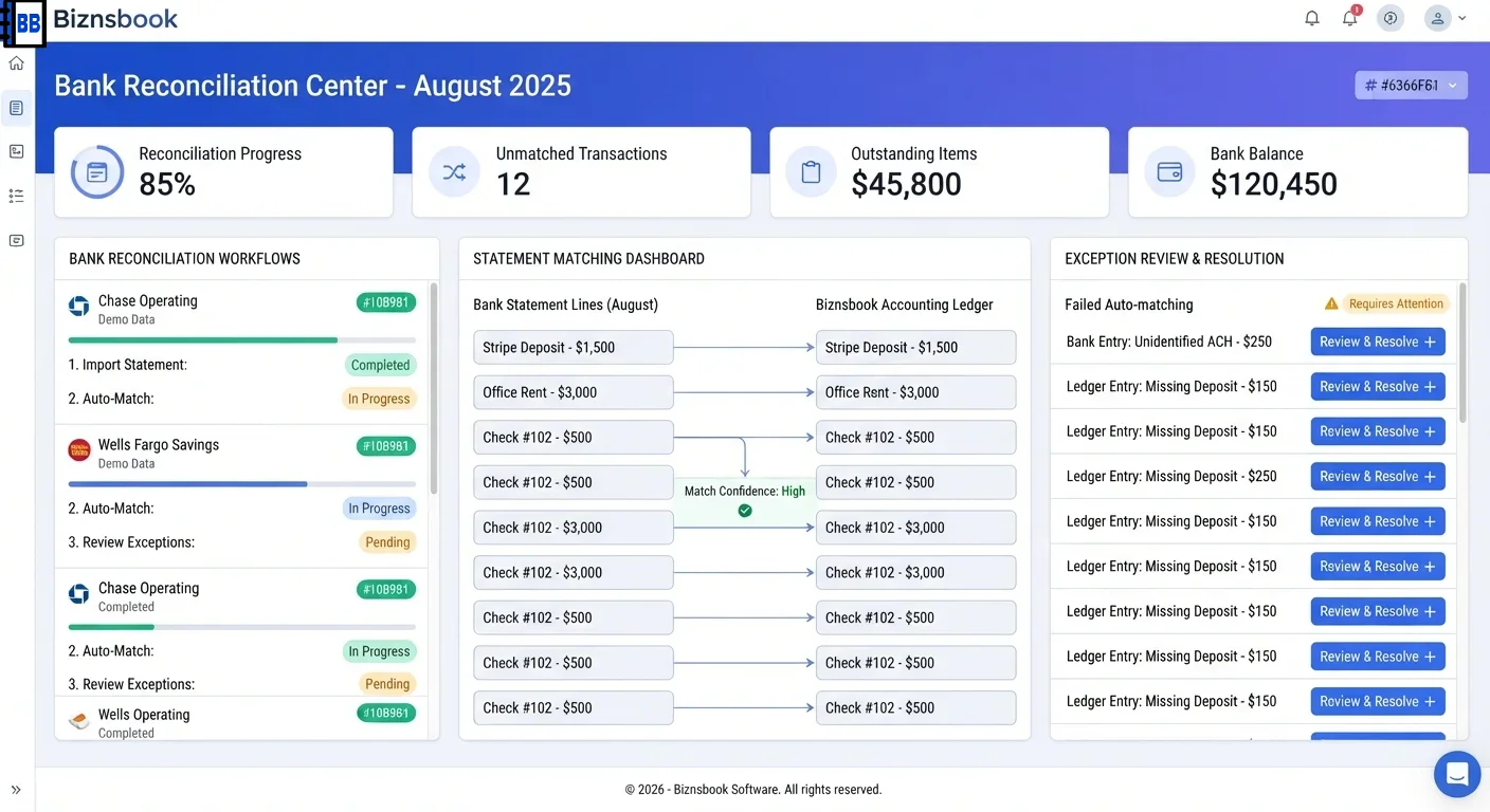 Accountant matching bank statement lines to ERP ledger entries on screen
