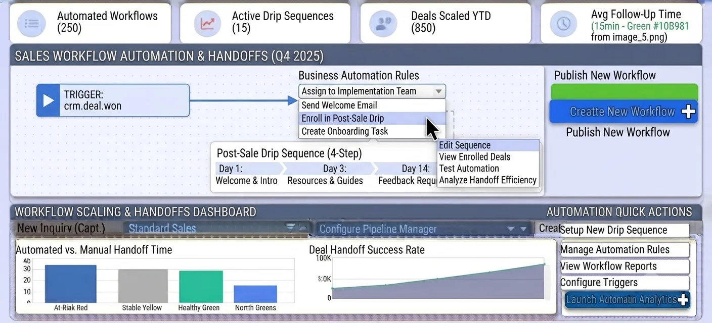 Revenue operations user configuring sales workflow automation rules in Biznsbook