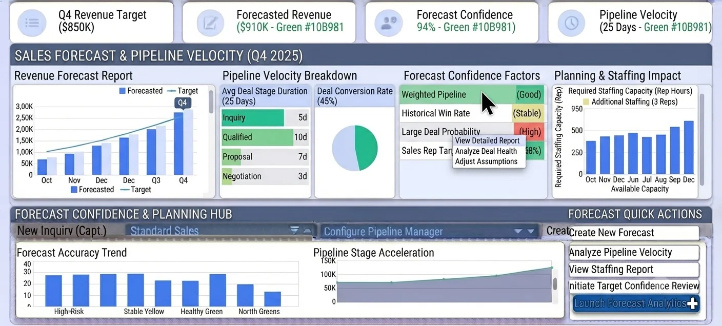 Revenue leader reviewing sales forecast report and pipeline velocity trends