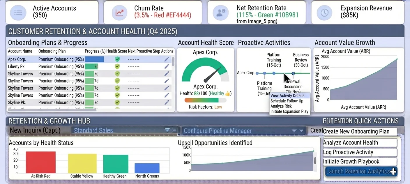Customer success lead reviewing account onboarding plans and health indicators