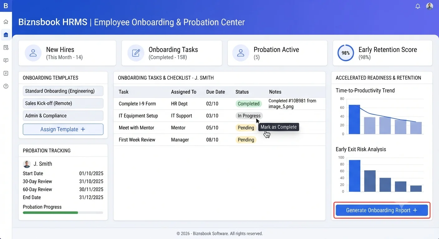 HR team using onboarding checklist templates and probation tracker for new hire setup