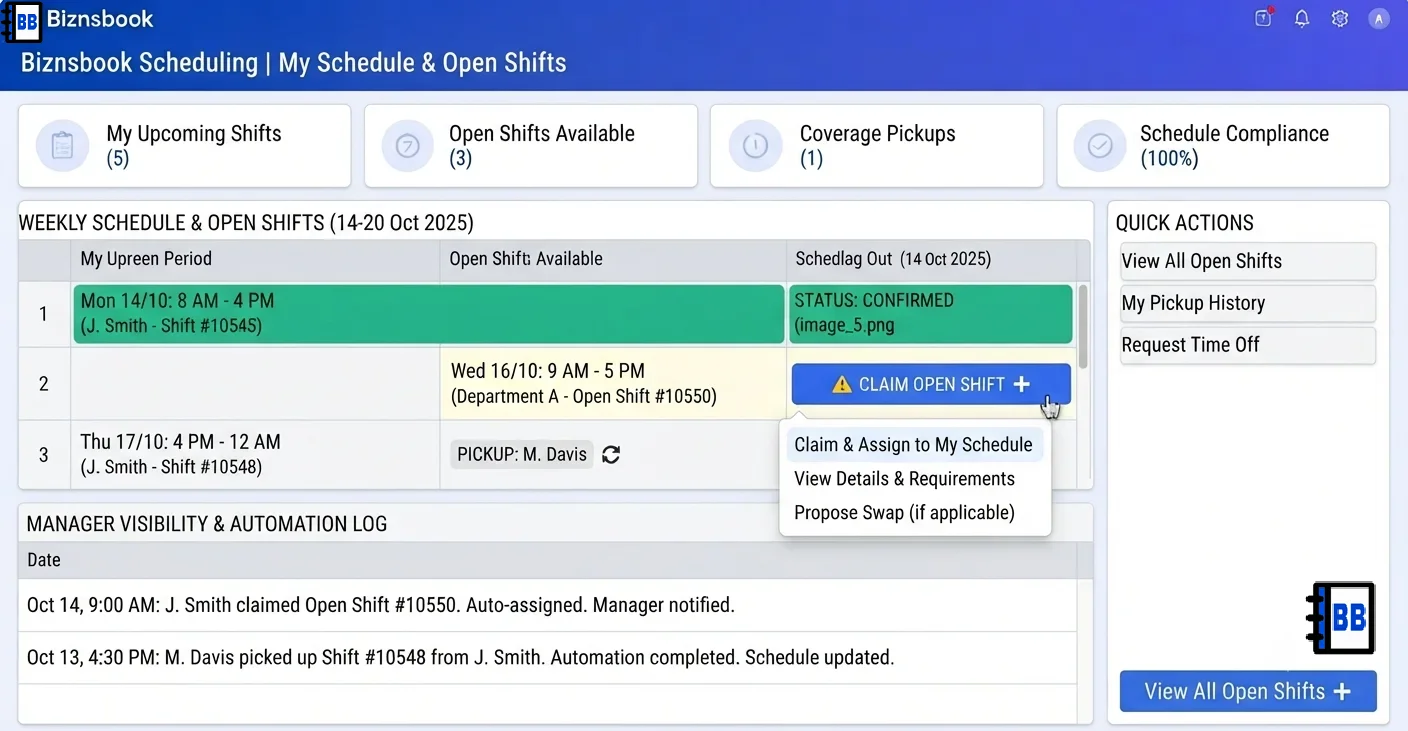 Employee claiming an open shift from the self-service schedule view on mobile web